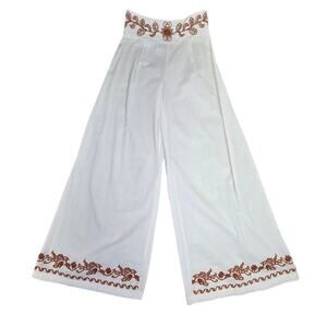 Modamalfi Wide Leg Palazzo Pants Womens Elastic Waist Band Embroidered Boho NEW